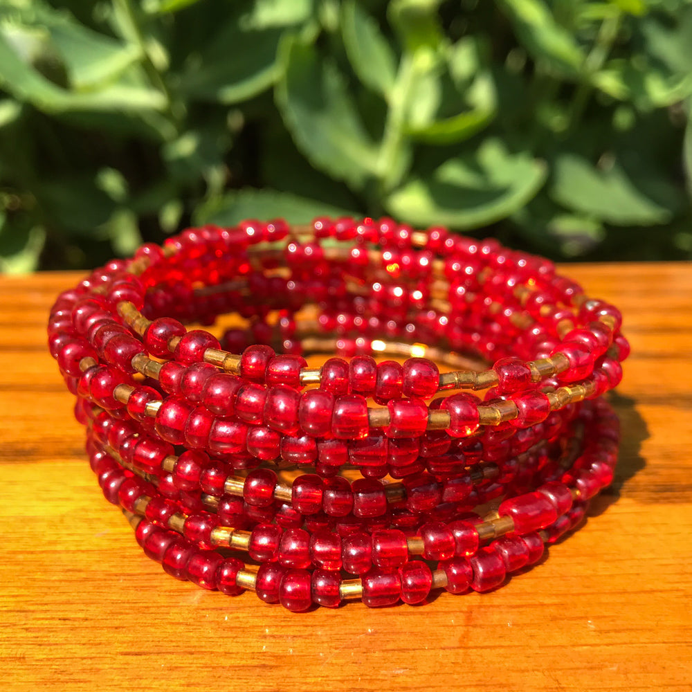 Beaded Coil Bracelet - Red