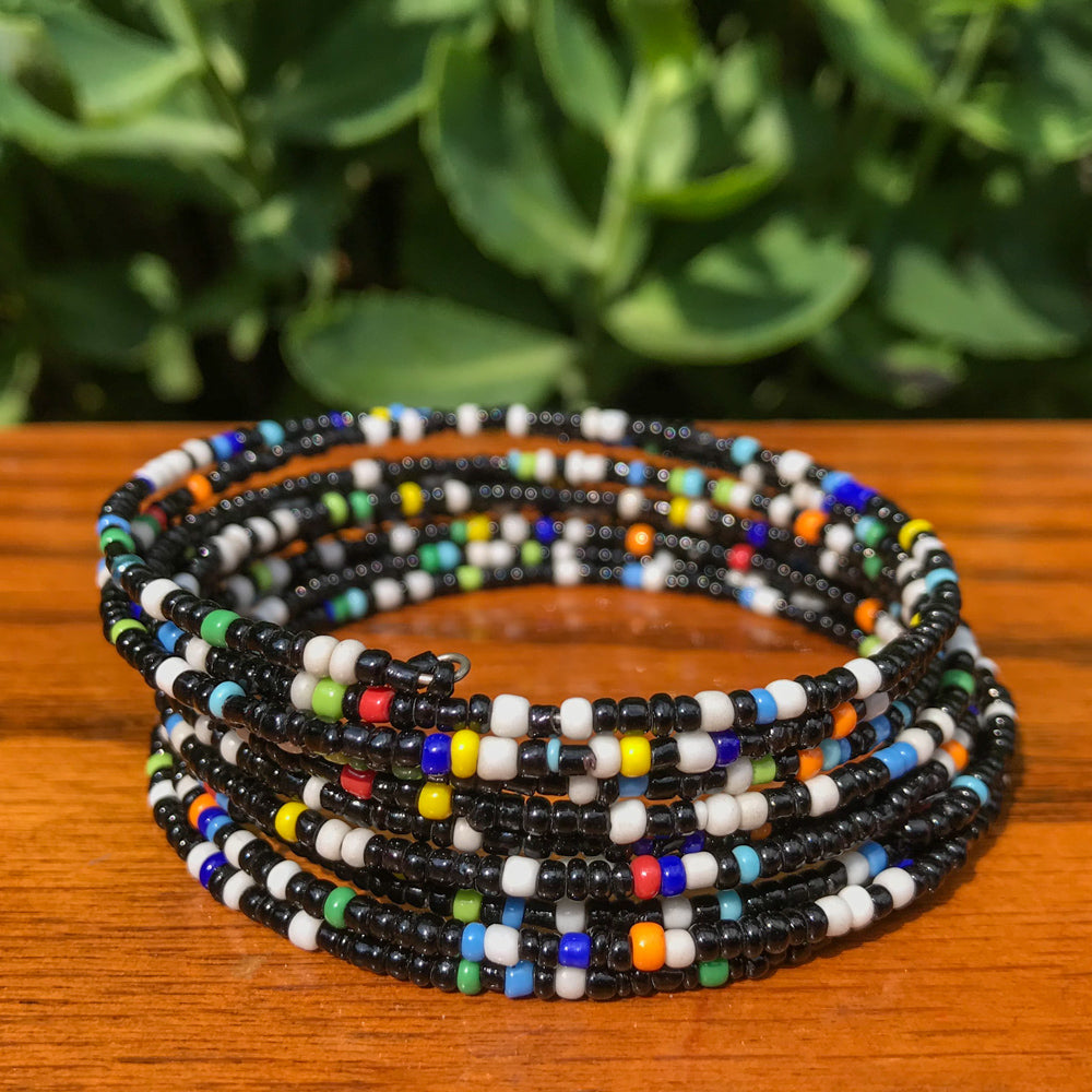 Beaded Coil Bracelet - Black and Multicolor
