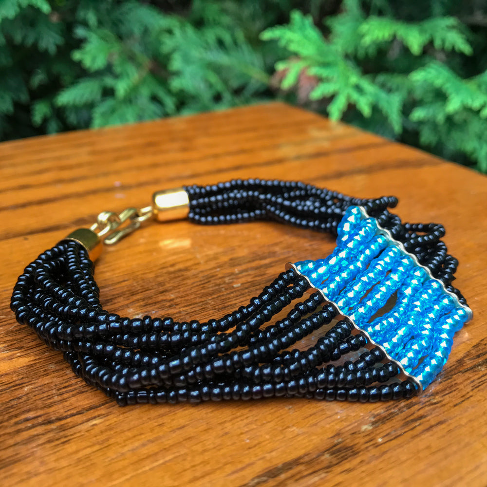 Beaded Bracelet Black and Blue