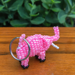 Beaded Elephant Key Ring Pink