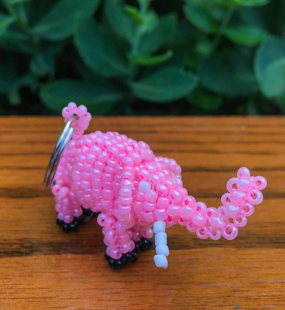 Beaded Elephant Key Ring Pink